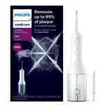 Philips Sonicare Cordless Power Flosser 3000 oral irrigator with two nozzles and USB charger.