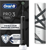 Oral-B Pro 3 3500 electric toothbrush with visible gum pressure control and travel case.