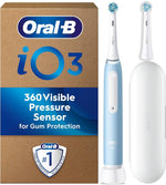 Oral-B iO3 electric toothbrush with 360 visible pressure sensor and charging case.