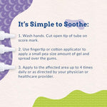 Infographic showing three steps to apply oral hygiene soothing gel to gums.