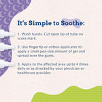 Infographic showing three steps to apply oral hygiene soothing gel to gums.