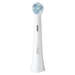 Oral-B iO replacement electric toothbrush head with blue bristles for oral hygiene.