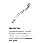 Sketch of an ergonomic toothbrush handle designed to relieve pressure and protect gums.