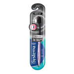 Systema Super Thin Charcoal toothbrush with slim tech bristles for deep clean plaque removal.