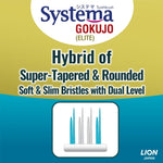 Systema Gokujo Elite toothbrush with hybrid super-tapered and rounded soft slim bristles.