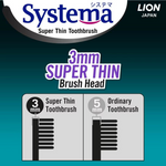 Comparison of a 3mm super thin toothbrush brush head versus a 5mm ordinary toothbrush head.