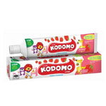 Kodomo strawberry flavored children's toothpaste tube and box packaging.