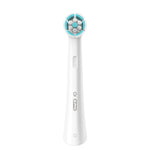 Oral-B iO replacement electric toothbrush head with blue bristles for oral hygiene.