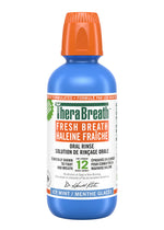 TheraBreath Fresh Breath oral rinse in Icy Mint flavor for bad breath control.