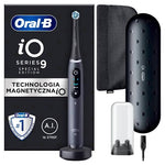 Oral-B iO Series 9 electric toothbrush with charging case and replacement brush head.