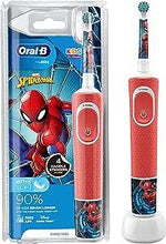 Oral-B Marvel Spider-Man themed electric kids toothbrush with handle stickers.