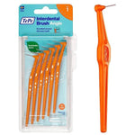 TePe size 1 orange interdental brushes for cleaning between teeth.