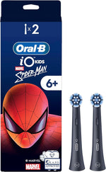 Oral-B iO Kids Spider-Man replacement toothbrush heads, pack of two for ages 6 and up.
