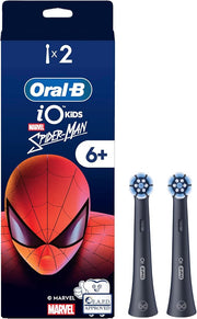 Oral-B iO Kids Spider-Man replacement toothbrush heads, pack of two for ages 6 and up.
