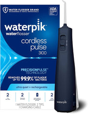 Waterpik Cordless Pulse 3100 water flosser with two tips and rechargeable battery.
