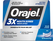 Orajel 3X Medicated Mouth Sores Gel for immediate oral pain relief.