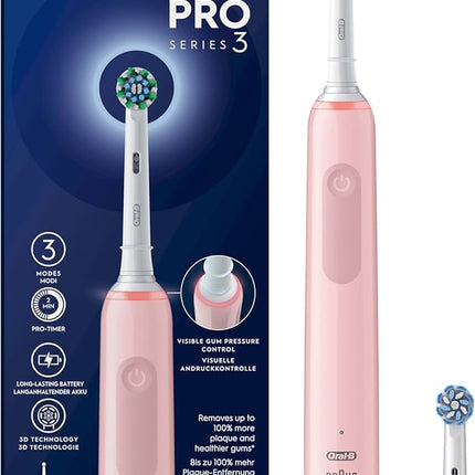 Oral-B Pro 3 Electric Toothbrush with Smart Pressure Sensor, 1 Cross Action Toothbrush Head & Travel Case