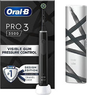 Oral-B Pro 3 3500 electric toothbrush with visible gum pressure control and travel case.