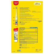 Yellow Colgate kids toothbrush packaging with Minions theme and mild bubble fruit flavor.