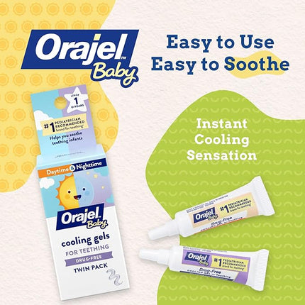 Orajel Baby Daytime & Nighttime Cooling Gels for Teething (Drug-Free) Two 0.18oz Tubes