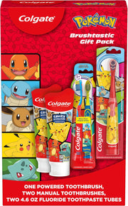 Colgate Kids Pokemon Toothbrush Set, Battery & Manual Toothbrush, Toothpaste, Blue/Black/Red