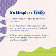 Infographic showing three steps to apply oral hygiene soothing gel to gums.