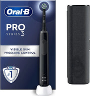 Oral-B Pro Series 3 electric toothbrush with visible gum pressure control and charging base.