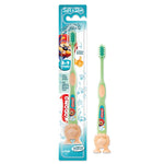 Kodomo soft and slim children's toothbrush with lion character and suction cup base.