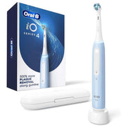 Oral-B iO Series 4 electric toothbrush with charging base and white travel case.