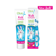 Oral-B Kids toothpaste and toothbrush set with Tutti Frutti flavor and bunny character.