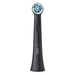 Oral-B electric toothbrush replacement head with blue and white bristles.