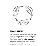 Eco-friendly leaf icon illustration for sustainable bioplastic oral care products.