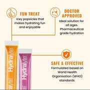 Hydralyte electrolyte drink sachets featuring fun, doctor-approved, and WHO-standard hydration.