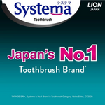 Systema toothbrush brand logo from Lion Japan on a teal background.