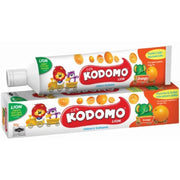 Kodomo Lion orange flavored children's toothpaste tube and packaging box.