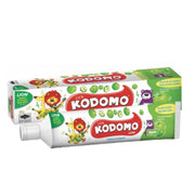 Kodomo Lion apple flavored children's toothpaste tube and box packaging.