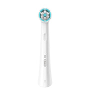 Oral-B iO replacement electric toothbrush head with blue bristles for oral hygiene.