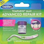 Dentek Temparin Max advanced repair kit for temporary dental caps and fillings.