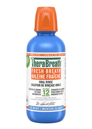 TheraBreath Fresh Breath oral rinse in Icy Mint flavor for bad breath control.
