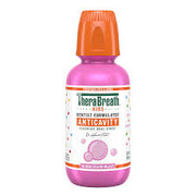 TheraBreath Kids anticavity fluoride oral rinse in bubblegum blast flavor.