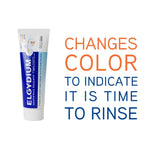 Elgydium toothpaste tube showing color change indicator for rinsing.