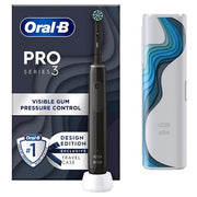 Oral-B Pro Series 3 electric toothbrush with visible gum pressure control and blue design travel case