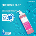 Schülke Microshield 4 surgical handwash and bodywash antiseptic solution bottle.