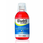Eludril Classic antiseptic mouthwash in a 500ml red liquid bottle.