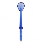 Translucent blue oral hygiene water flosser replacement tip for dental cleaning.