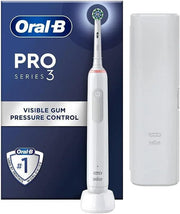 Oral-B Pro Series 3 electric toothbrush with visible gum pressure control and travel case.