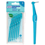 TePe interdental brush angle pack with 6 blue oral hygiene brushes for cleaning between teeth.
